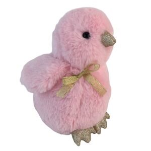 FAO Schwarz Plush Chick 7in Pink Gold Glitter Beak Feet Easter Stuffed Toy 2022